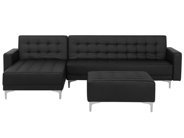 Kulmavuodesohva musta 267 x 168 x 83 cm keinonahkaverhoilu metalli puu neljälle oikea rahi