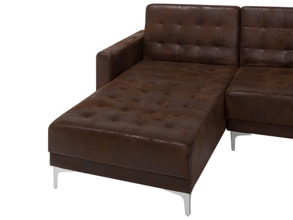 Kulmavuodesohva ruskea 267 x 168 x 83 cm keinonahkaverhoilu metalli puu neljälle oikea rahi