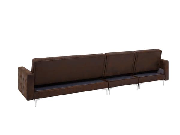 Kulmavuodesohva ruskea 347 x 168 x 83 cm keinonahkaverhoilu metalli puu viidelle oikea rahi