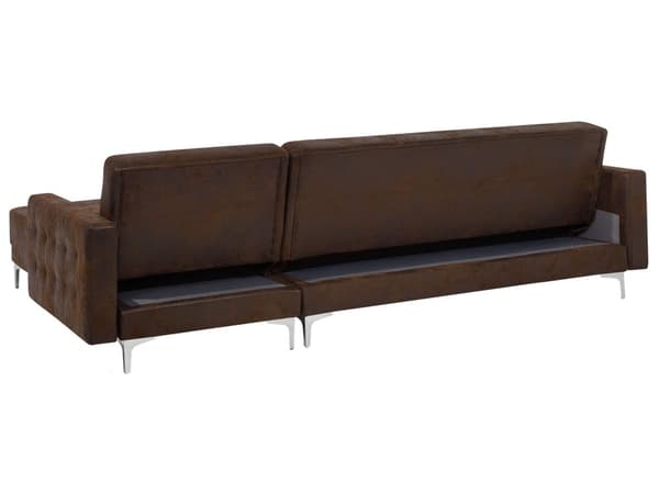 Kulmavuodesohva ruskea 267 x 168 x 83 cm keinonahkaverhoilu metalli puu neljälle vasen rahi