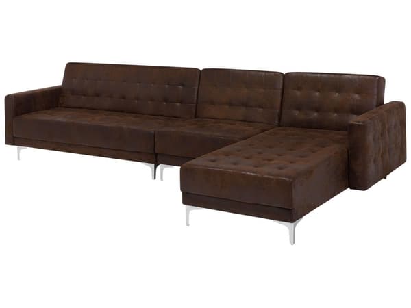 Kulmavuodesohva ruskea 347 x 168 x 83 cm keinonahkaverhoilu metalli puu viidelle vasen