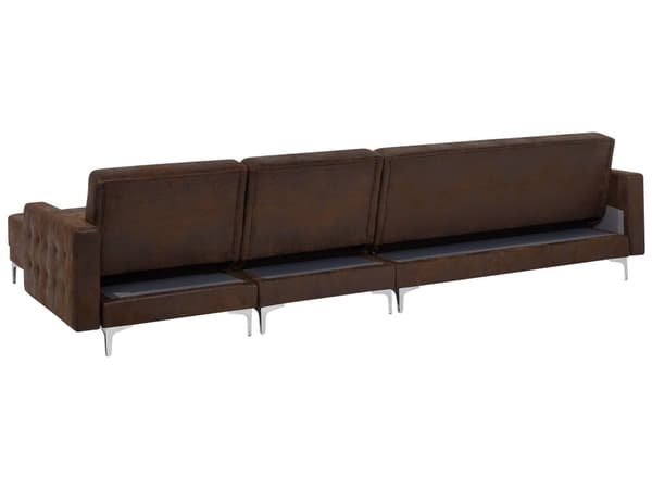 Kulmavuodesohva ruskea 347 x 168 x 83 cm keinonahkaverhoilu metalli puu viidelle vasen