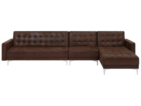 Kulmavuodesohva ruskea 347 x 168 x 83 cm keinonahkaverhoilu metalli puu viidelle vasen