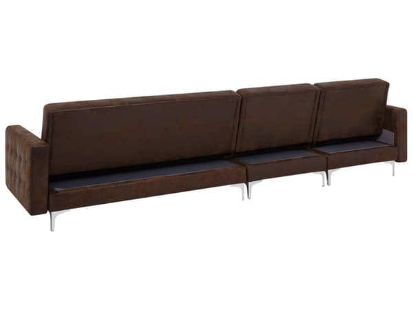 Kulmavuodesohva ruskea 347 x 168 x 83 cm keinonahkaverhoilu metalli puu viidelle oikea