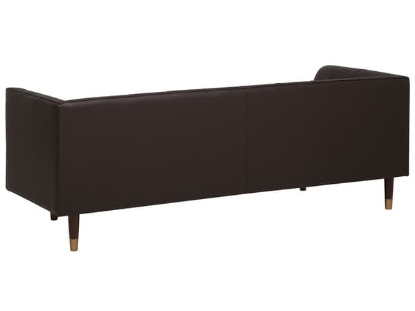 Soffa Brun Konstläder 3-sits Knappar Gummiträ Ben Retro