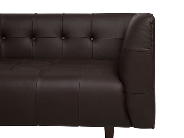 Soffa Brun Konstläder 3-sits Knappar Gummiträ Ben Retro