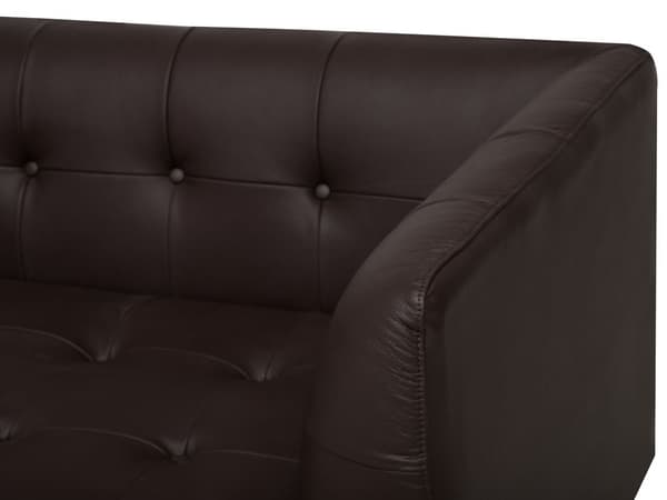 Soffa Brun Konstläder 3-sits Knappar Gummiträ Ben Retro