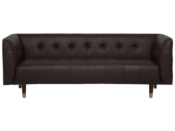 Soffa Brun Konstläder 3-sits Knappar Gummiträ Ben Retro