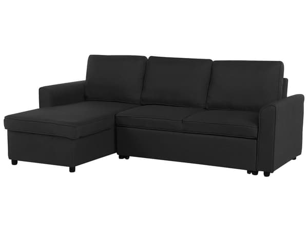 Högervänd Hörnbäddsoffa med Förvaring Svart tyg