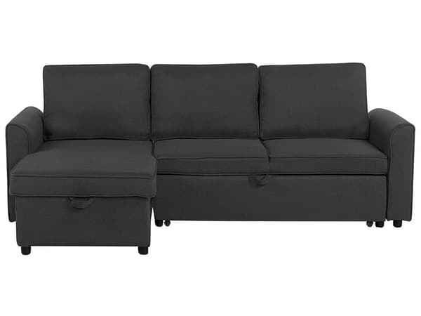 Högervänd Hörnbäddsoffa med Förvaring Svart tyg