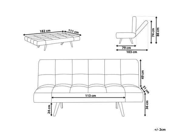 Bäddsoffa Beige Stoppad 3-sits Tillbakalutande Ryggstöd Stickad