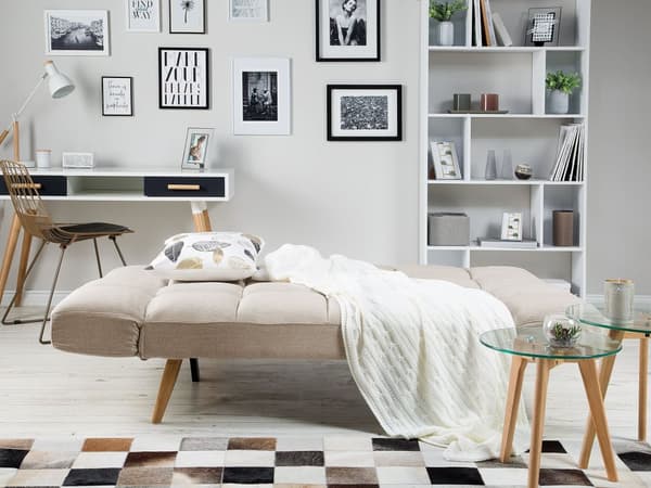 Bäddsoffa Beige Stoppad 3-sits Tillbakalutande Ryggstöd Stickad