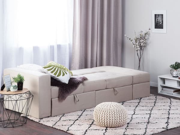 Sektionsbäddsoffa Beige Förvaring Utdragsbara Lådor Klick Klack