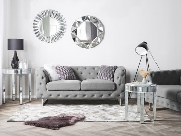 Sohva vaaleanharmaa 172 x 71 x 87 cm kangas rosteri puu kahdelle nappikoristelu moderni
