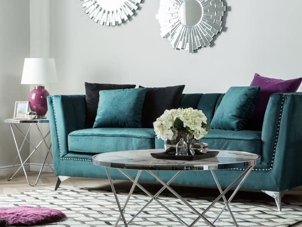 Sohva sinivihreä 211 x 77 x 80 cm sametti metalli puu kolmelle verhoilunaula glamour