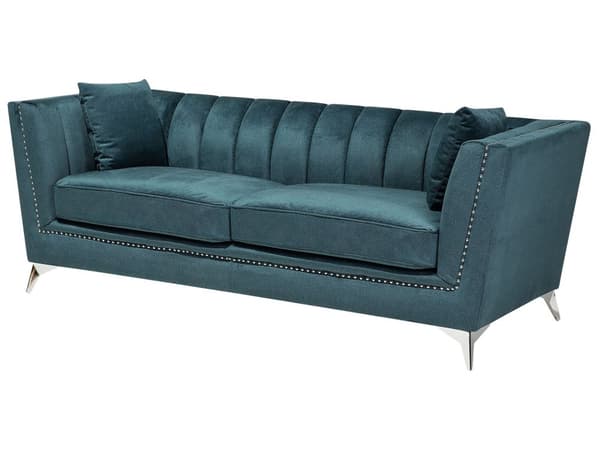 Sohva sinivihreä 211 x 77 x 80 cm sametti metalli puu kolmelle verhoilunaula glamour