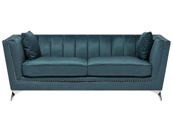 Sohva sinivihreä 211 x 77 x 80 cm sametti metalli puu kolmelle verhoilunaula glamour