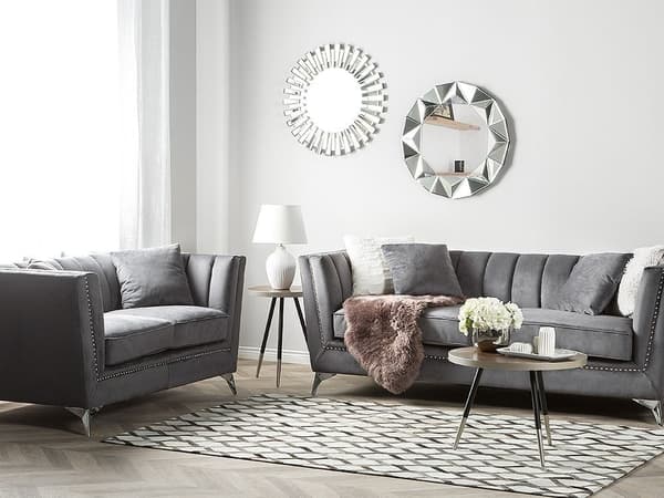Sohva harmaa 160 x 77 x 80 cm sametti metalli puu kahdelle verhoilunaula glamour