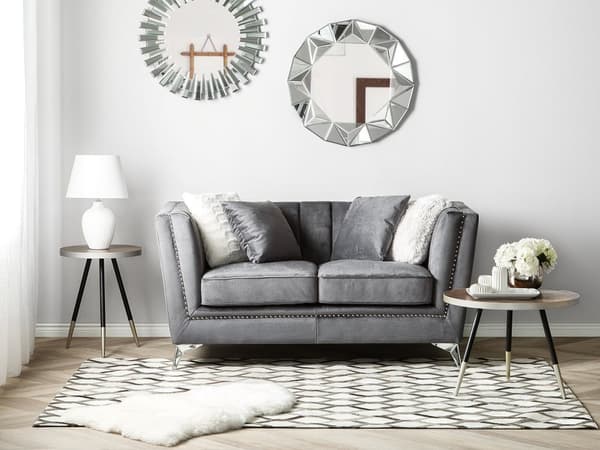Sohva harmaa 160 x 77 x 80 cm sametti metalli puu kahdelle verhoilunaula glamour