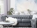Pikkukuva 4 / 11: Kulmasohva vaaleanharmaa 280 x 77 x 85 cm kangasverhoilu kuudelle vasenkätinen chesterfield