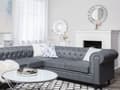 Pikkukuva 5 / 11: Kulmasohva vaaleanharmaa 280 x 77 x 85 cm kangasverhoilu kuudelle vasenkätinen chesterfield