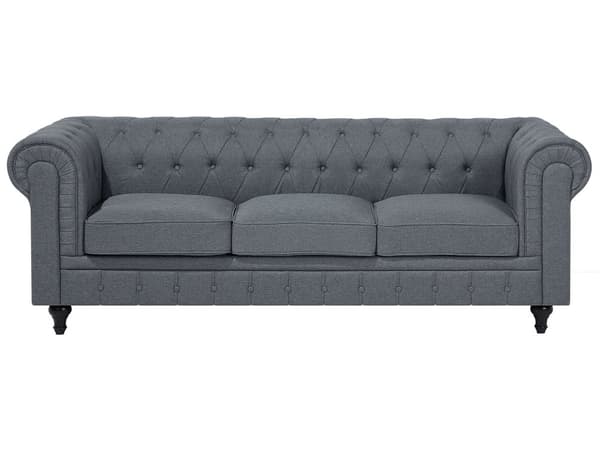 Kulmasohva vaaleanharmaa 280 x 77 x 85 cm kangasverhoilu kuudelle vasenkätinen chesterfield