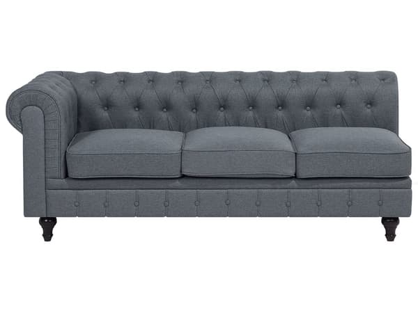 Kulmasohva vaaleanharmaa 280 x 77 x 85 cm kangasverhoilu kuudelle vasenkätinen chesterfield