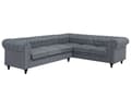Pikkukuva 1 / 11: Kulmasohva vaaleanharmaa 280 x 77 x 85 cm kangasverhoilu kuudelle vasenkätinen chesterfield