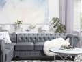 Pikkukuva 4 / 11: Kulmasohva vaaleanharmaa 280 x 77 x 85 cm kangasverhoilu kuudelle oikeakätinen chesterfield