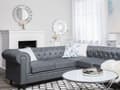 Pikkukuva 5 / 11: Kulmasohva vaaleanharmaa 280 x 77 x 85 cm kangasverhoilu kuudelle oikeakätinen chesterfield