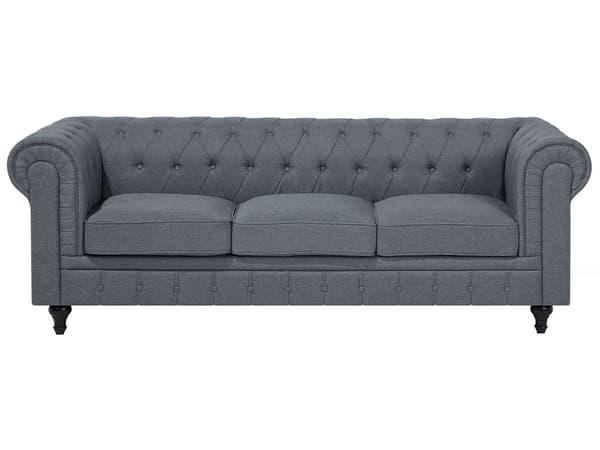 Kulmasohva vaaleanharmaa 280 x 77 x 85 cm kangasverhoilu kuudelle oikeakätinen chesterfield
