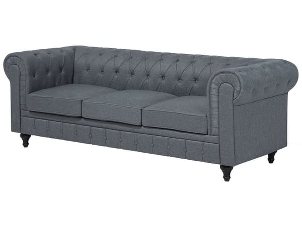 Kulmasohva vaaleanharmaa 280 x 77 x 85 cm kangasverhoilu kuudelle oikeakätinen chesterfield