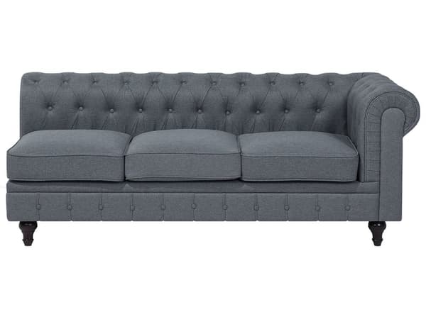 Kulmasohva vaaleanharmaa 280 x 77 x 85 cm kangasverhoilu kuudelle oikeakätinen chesterfield
