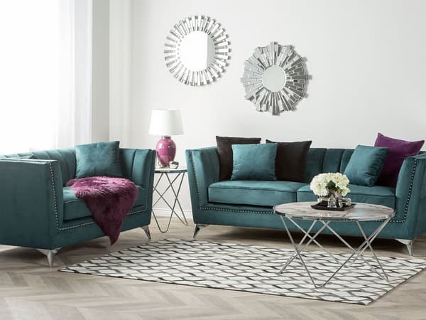 Sohva sinivihreä 160 x 77 x 80 cm sametti metalli puu kahdelle verhoilunaula glamour