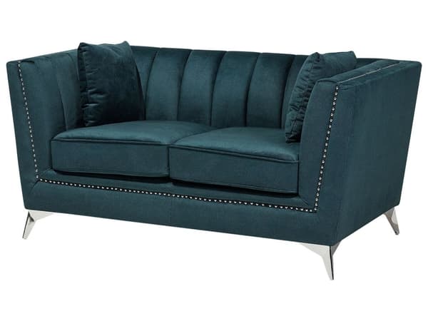 Sohva sinivihreä 160 x 77 x 80 cm sametti metalli puu kahdelle verhoilunaula glamour