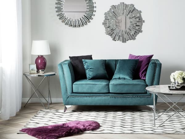 Sohva sinivihreä 160 x 77 x 80 cm sametti metalli puu kahdelle verhoilunaula glamour