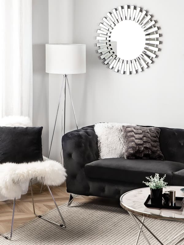 Sohva musta 224 x 70 x 85 cm sametti metalli puu kolmelle nappikoristelu glamour