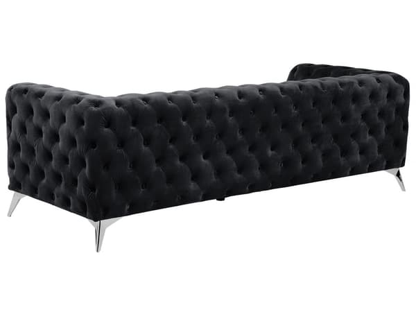 Sohva musta 224 x 70 x 85 cm sametti metalli puu kolmelle nappikoristelu glamour