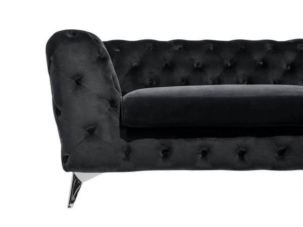 Sohva musta 224 x 70 x 85 cm sametti metalli puu kolmelle nappikoristelu glamour