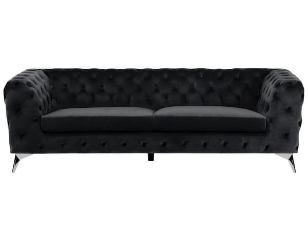 Sohva musta 224 x 70 x 85 cm sametti metalli puu kolmelle nappikoristelu glamour