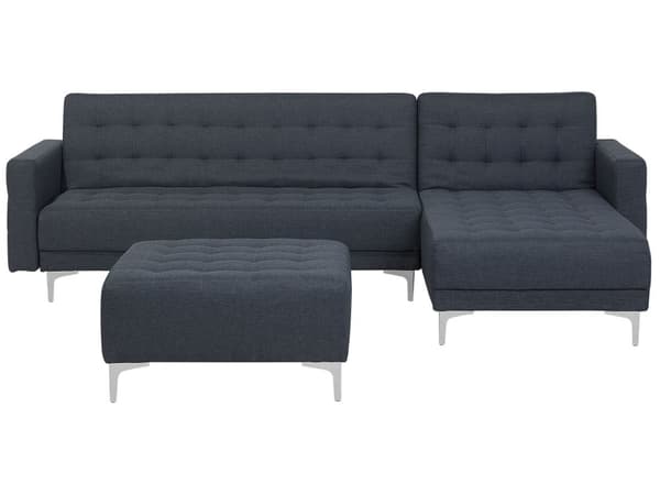 Kulmavuodesohva tummanharmaa 267 x 168 x 83 cm kangasverhoilu metalli puu neljälle vasen rahi