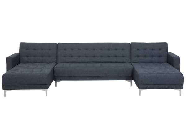 U-kulmavuodesohva tummanharmaa 348 x 168 x 83 cm kangasverhoilu metalli puu viidelle