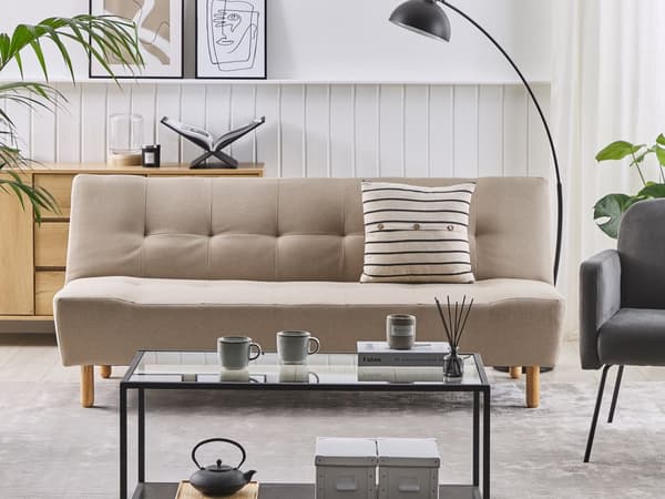 Venstrevendt Hjørnesovesofa Beige Polstret 5-personers Quiltet Sofa med Chaiselong