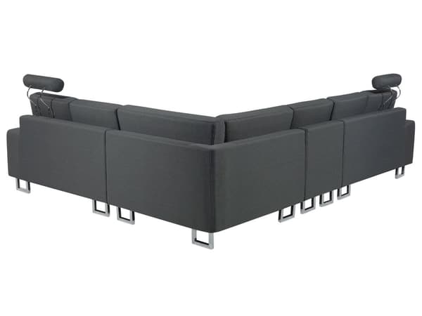 Hjørnesofa mørkegrå modulær 6 personers moderne quiltet sofa til stue med chaiselong og skammel venstre side