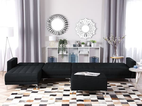 Hjørnesofa Chaiselong Grafitgrå Polyester med Skumfyld og Sølv Krom Metalben 5 personers L-formet Moderne Tuftet Klik Klak modul Sovefunktion