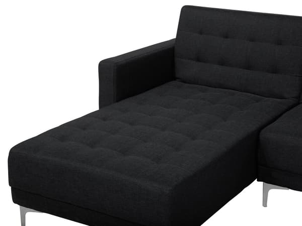 Hjørnesofa Chaiselong Grafitgrå Polyester med Skumfyld og Sølv Krom Metalben 5 personers L-formet Moderne Tuftet Klik Klak modul Sovefunktion
