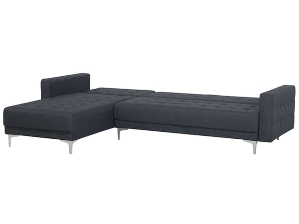 Hjørnesofa Chaiselong mørkegrå Polyester med Skumfyld og Sølv Krom Metalben 4 personers L-formet Moderne Ottoman Tuftet modul Sovefunktion