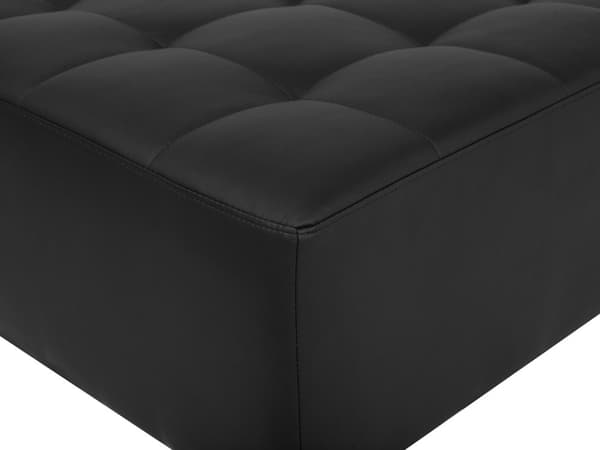 Hjørnesofa Chaiselong Sort Kunstlæder med Skumfyld og Sølv Krom Metalben 5 personers L-formet Moderne Tuftet Fodstøtte modul Sovefunktion