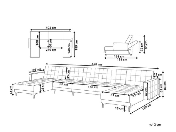 Sofa Chaiselong Brun Kunstlæder med Skumfyld og Sølv Krom Metalben 6 personers Moderne U-formet modul Klik Klak Sovefunktion Stueindretning