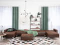 Miniatyrbillede 4 af 11: Sofa Chaiselong Brun Kunstlæder med Skumfyld og Sølv Krom Metalben 6 personers Moderne U-formet modul Klik Klak Sovefunktion Stueindretning
